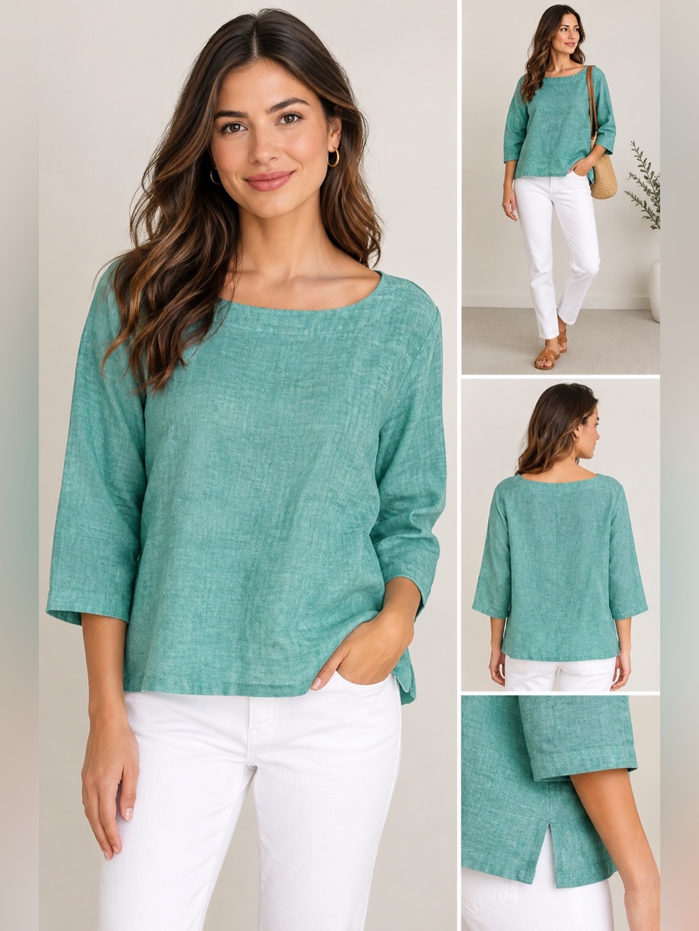 ✨Martha Stewart Collection Linen Top Blouse Teal Green Size L